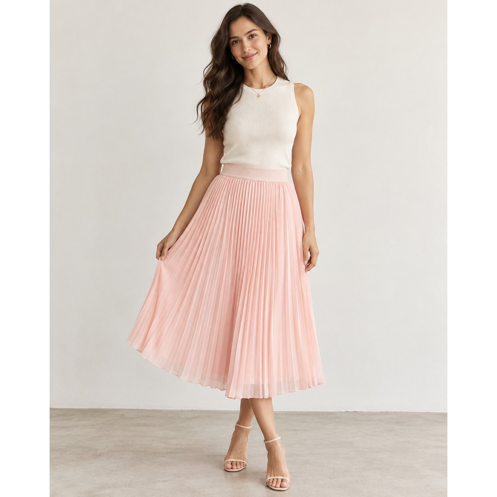 Quince Pleated Midi Skirt Womens Small Blush Pink Elastic Waist NWT